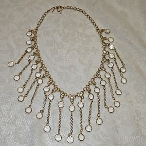 Vintage Gold Tone Crystal Fringe Bib Necklace